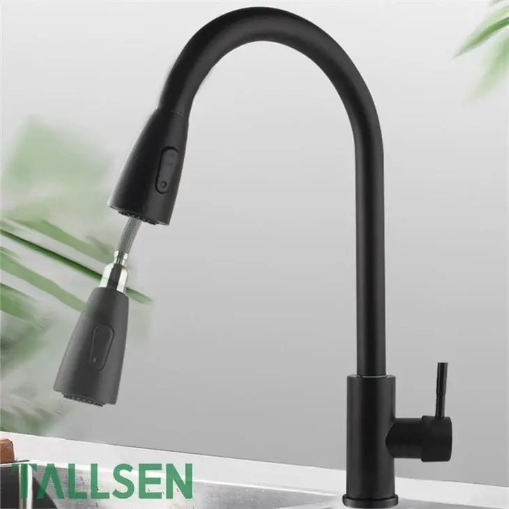 Torneira pull-down montada em plataforma de arco alto preto fosco 1