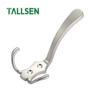 Double Robe Coat Hook Long Prong Bathroom Towel Holder Set Clothes Hat Hanger Kitchen Heavy Duty Organizer Contemporary Style Wall Mounted Bath Hardware Brushed 1